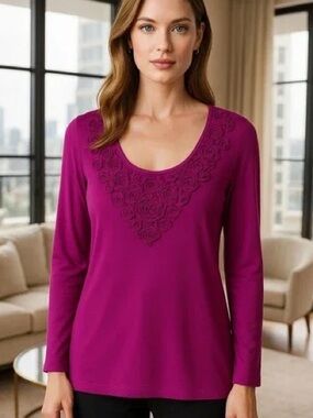 St. John Floral Embellished Blouse Sz M